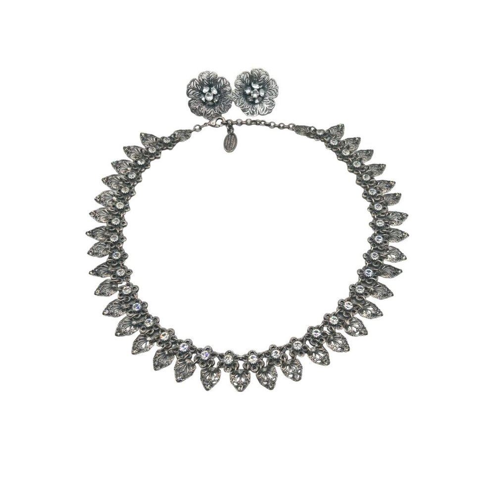 Signed Kenny Ma San Francisco Necklace Filigree Clear Crystals w Bonus Earrings